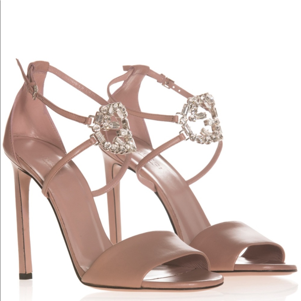 Gucci GG crystal leather heels nude